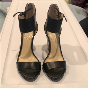 Jessica Simpson Black Wedge w ankle strap.Size 7.5